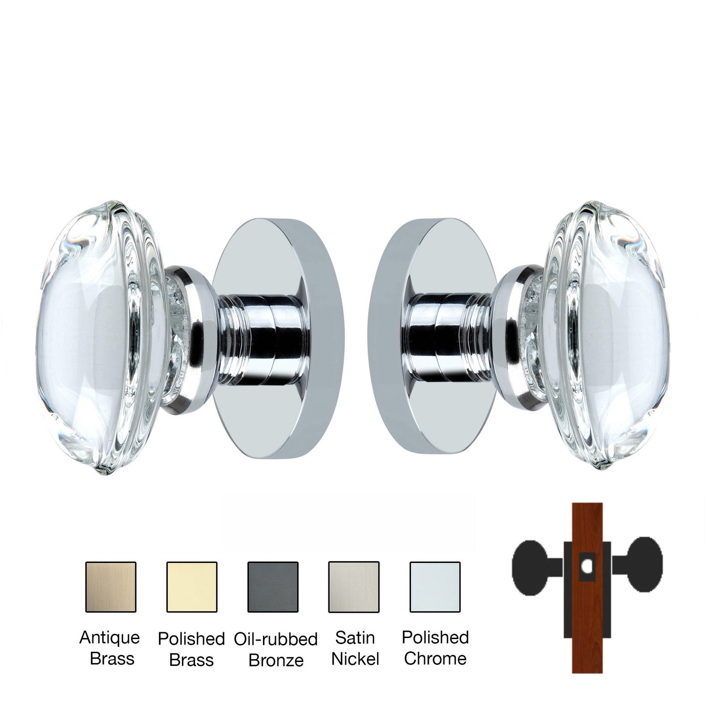 Round Rose with Oval Crystal Door Knobs - Passage / Hallway / Closet