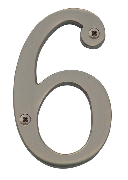 Knoxx Hardware B4N706 Satin Nickel Address Numbers Traditional 4" Numeral 6