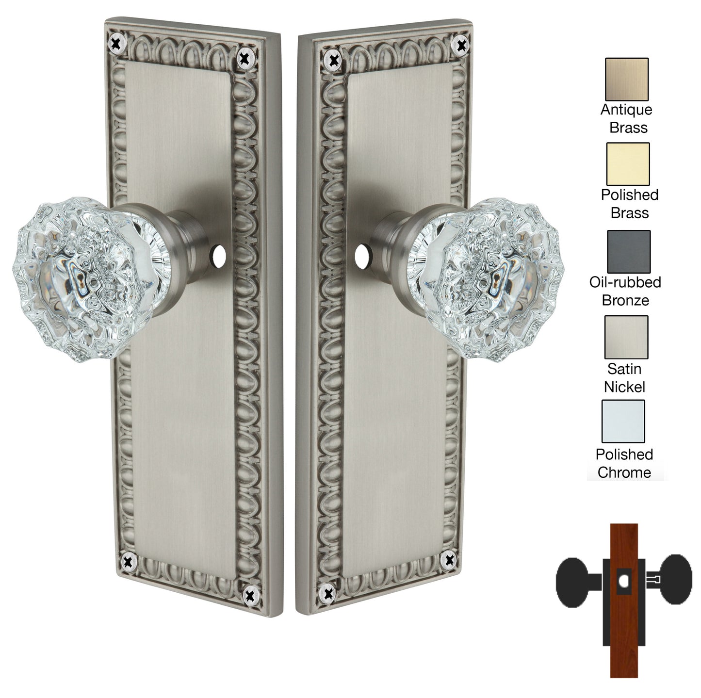 Egg and Dart Plate with Crystal Knob - Privacy / Bedroom / Bathroom