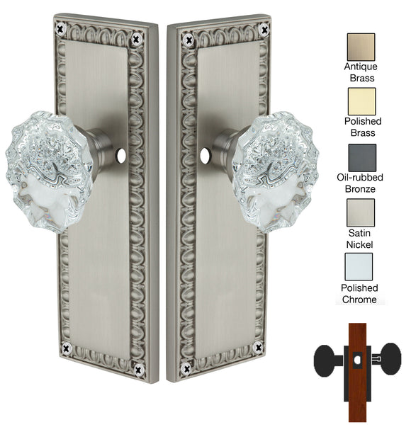 Egg and Dart Plate with Calvert Crystal Knobs - Privacy / Bedroom / Bathroom