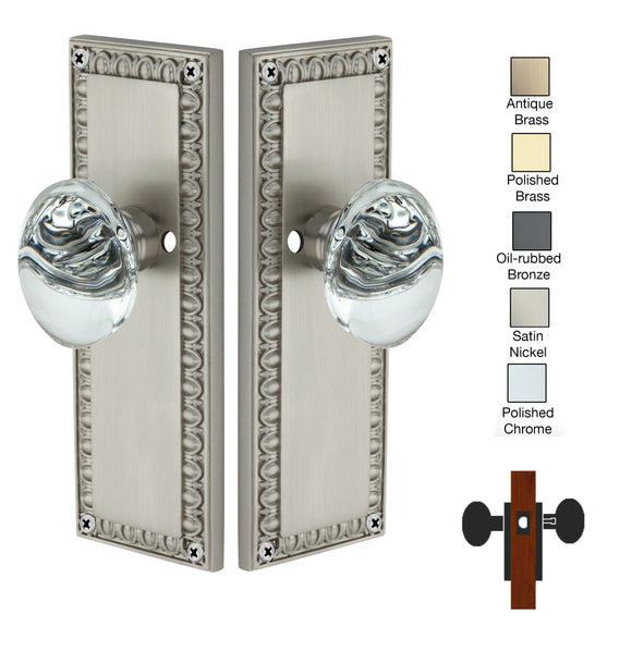 Egg and Dart Plate with Oval Crystal Knob - Privacy / Bedroom / Bathroom