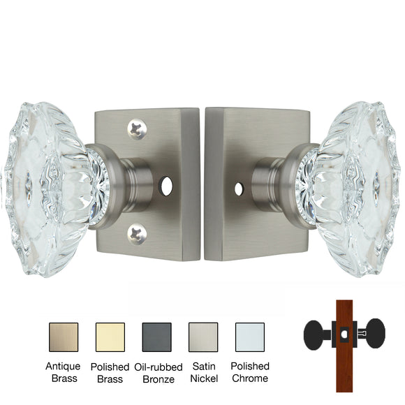 Square Rose with Calvert Crystal Door Knobs - Privacy / Bedroom / Bathroom