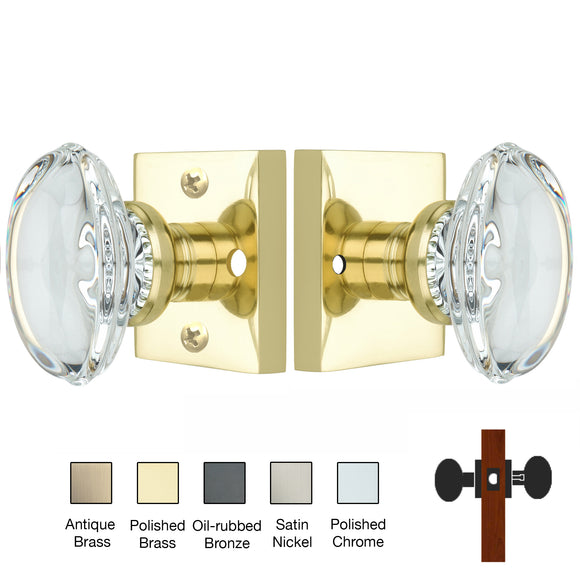 Square Rose with Oval Crystal Door Knobs - Privacy / Bathroom / Bedroom