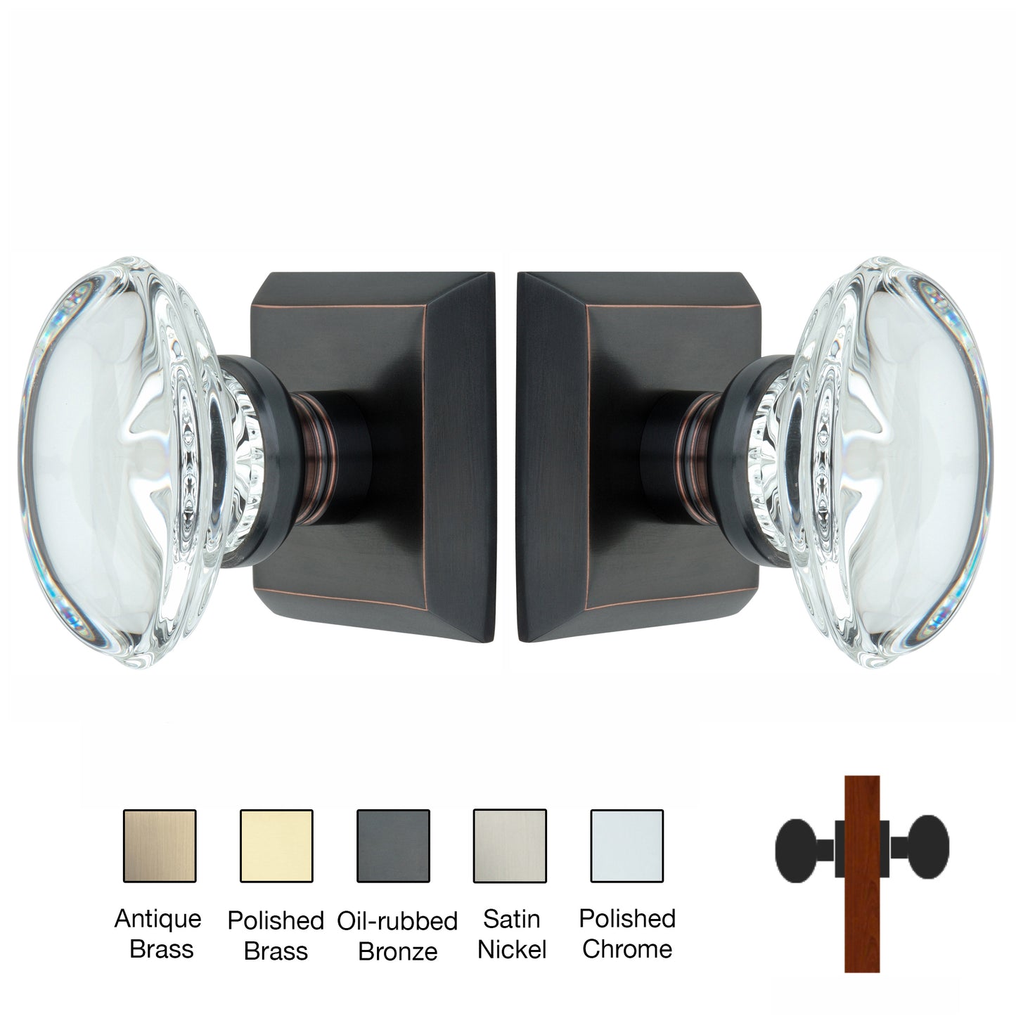 Metro Square Rose with Oval Crystal Knobs - Double Dummy