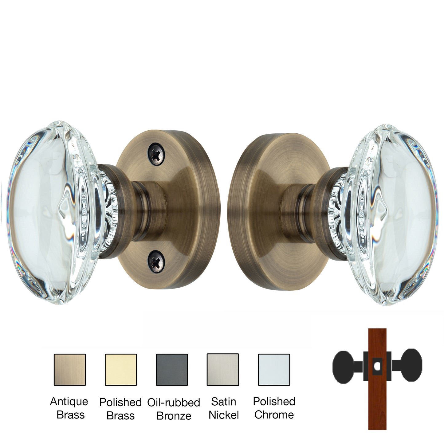 Round Rose with Oval Crystal Door Knobs - Passage / Hallway / Closet