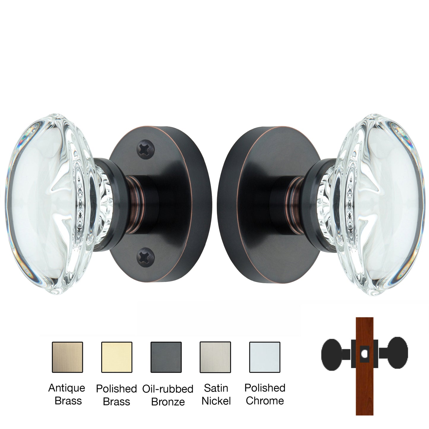 Round Rose with Oval Crystal Door Knobs - Passage / Hallway / Closet