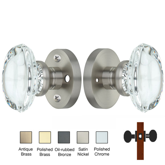 Round Rose with Oval Crystal Door Knobs - Privacy / Bedroom / Bathroom