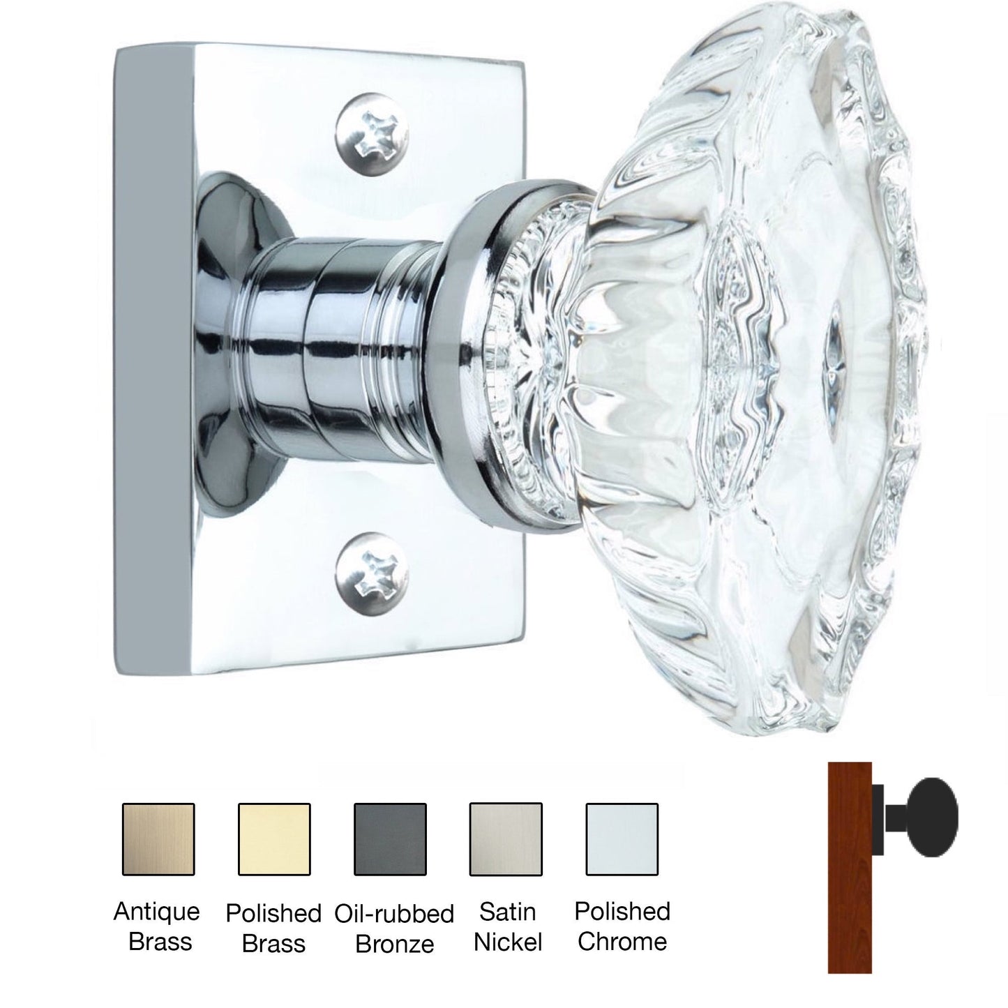 Square Rose with Calvert Crystal Door Knobs - Single Dummy