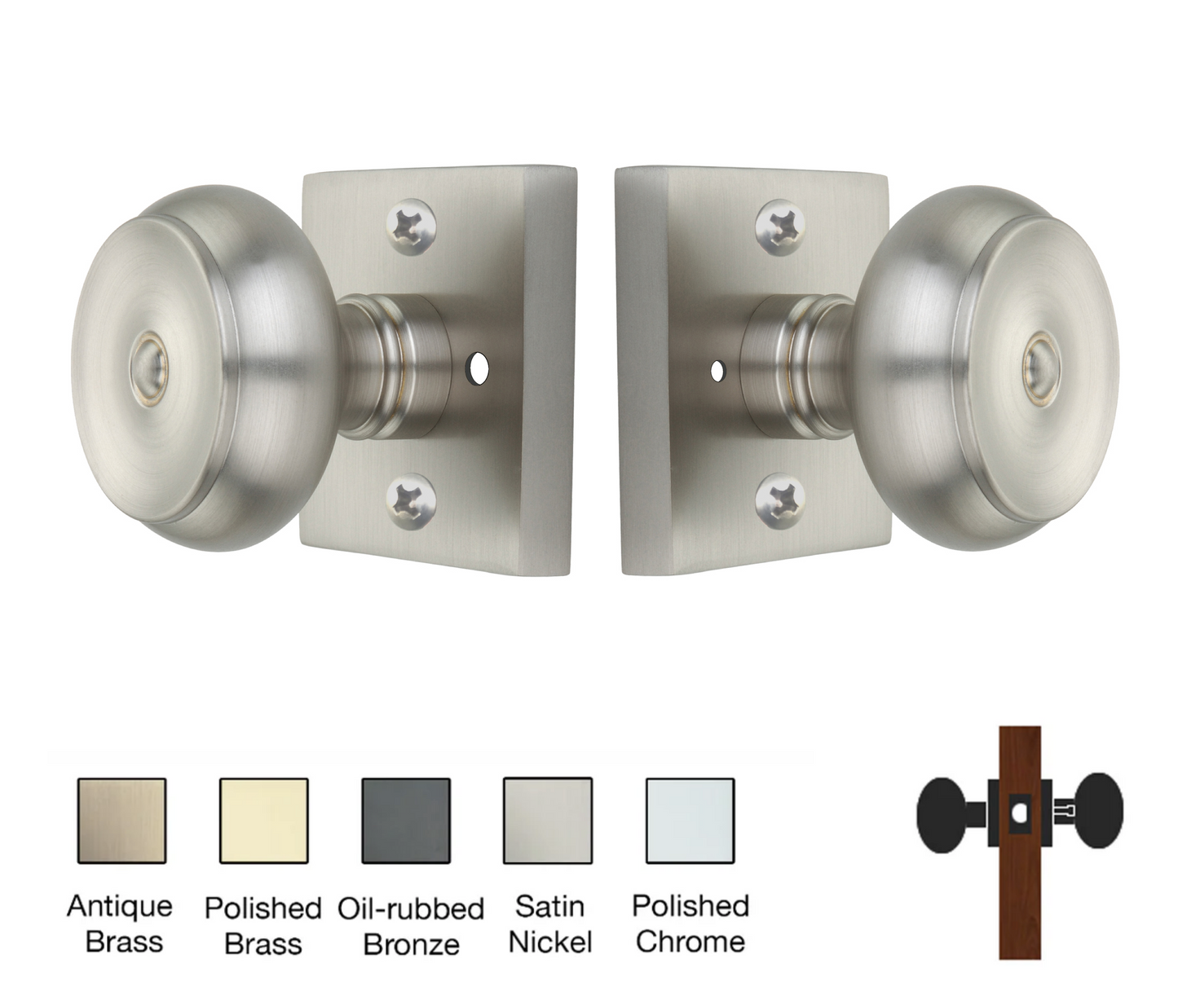 Square Rose with Cambridge Door Knobs - Privacy / Bathroom / Bedroom