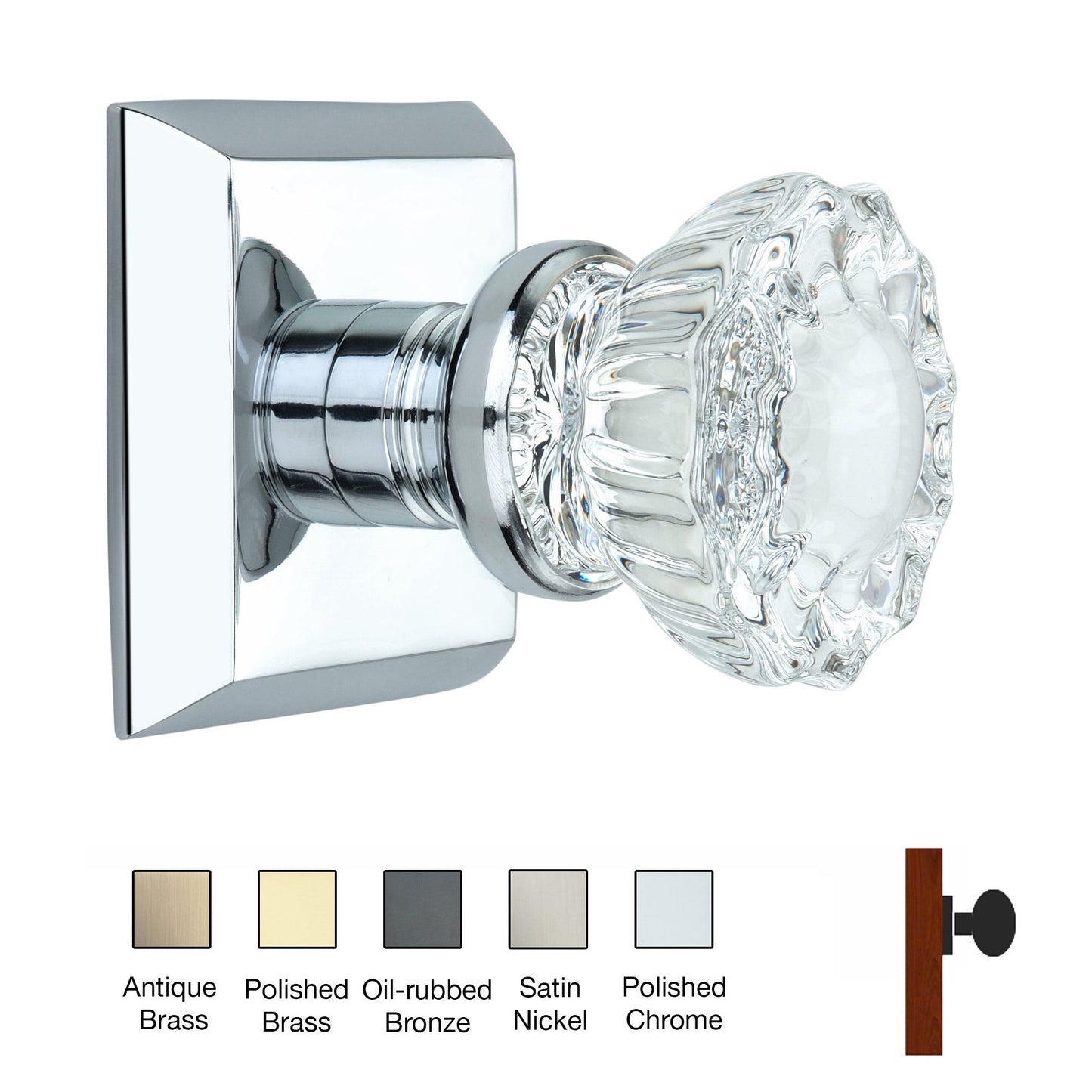 Metro Square Rose with Crystal Door Knobs - Single Dummy