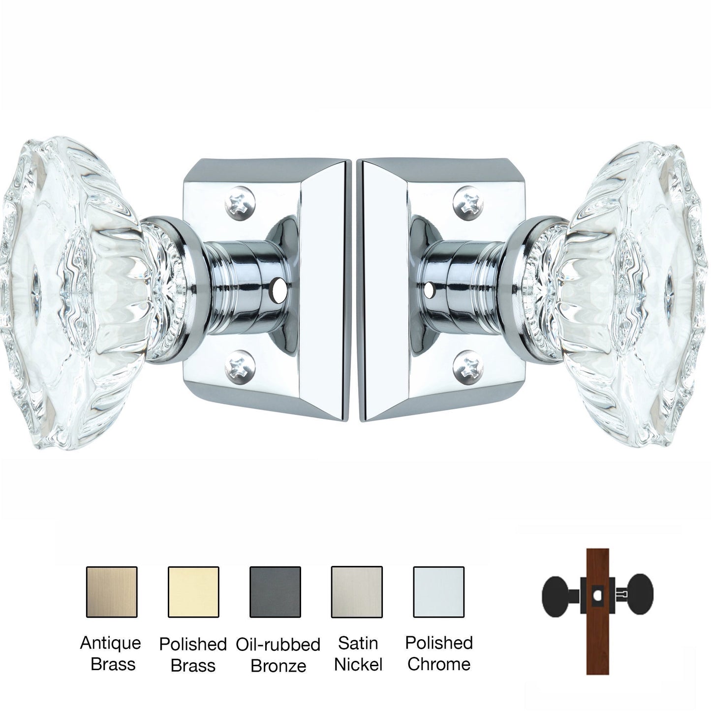 Metro Square Rose with Calvert Crystal Door Knobs - Privacy / Bedroom / Bathroom