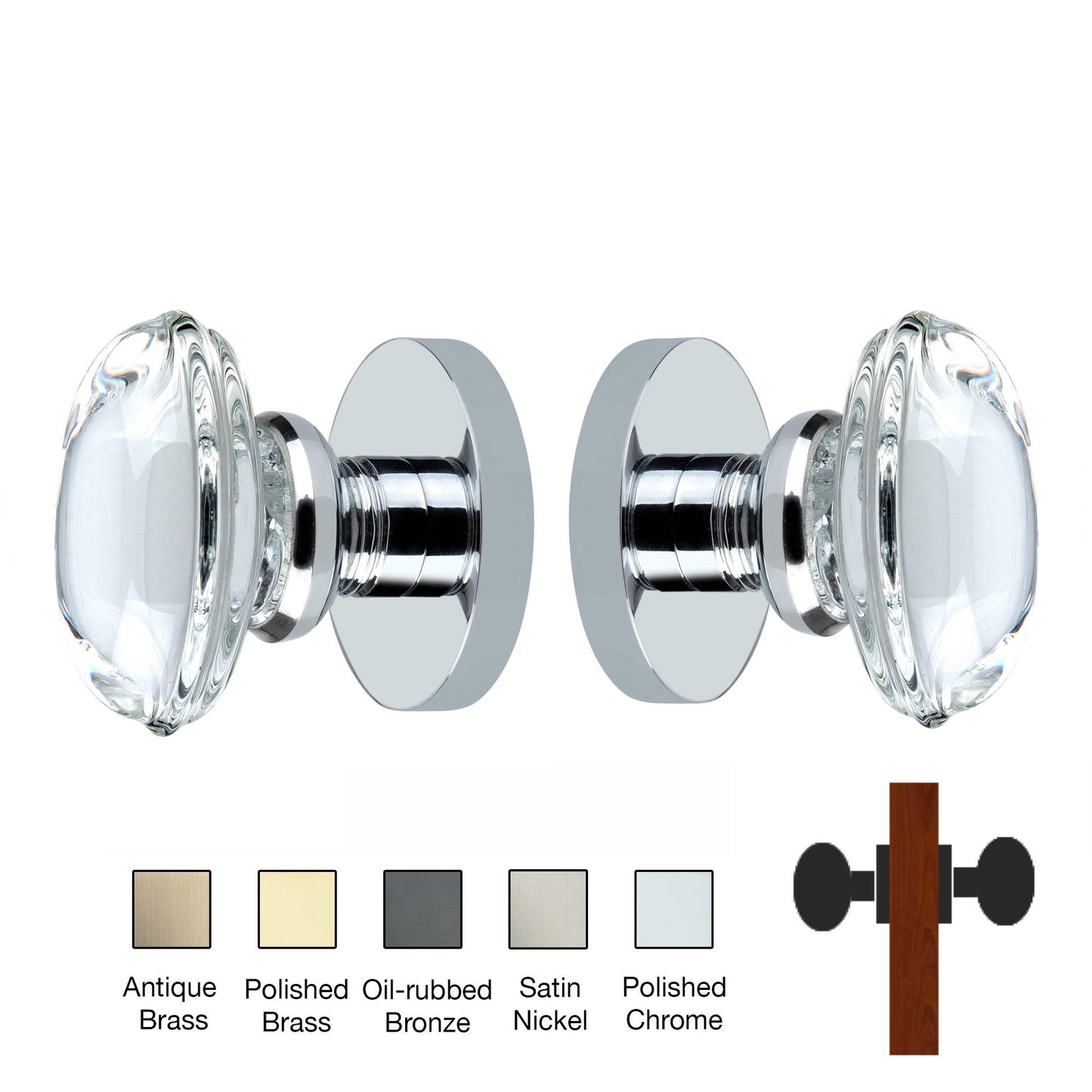 Round Rose with Oval Crystal Door Knobs - Passage / Hallway / Closet