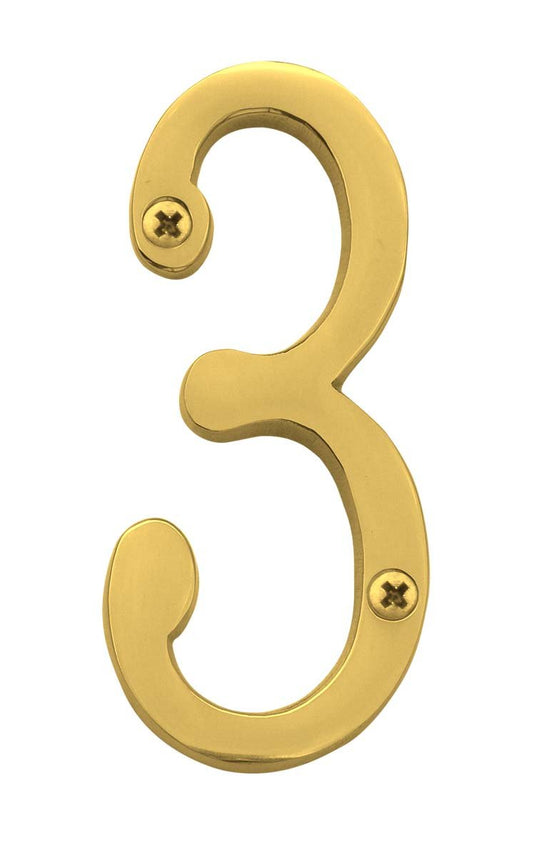 Knoxx Hardware B4N503 Polished Brass Address Numbers Traditional 4" Numeral 3