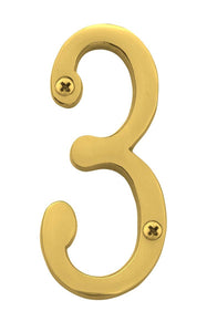 Knoxx Hardware B4N503 Polished Brass Address Numbers Traditional 4" Numeral 3