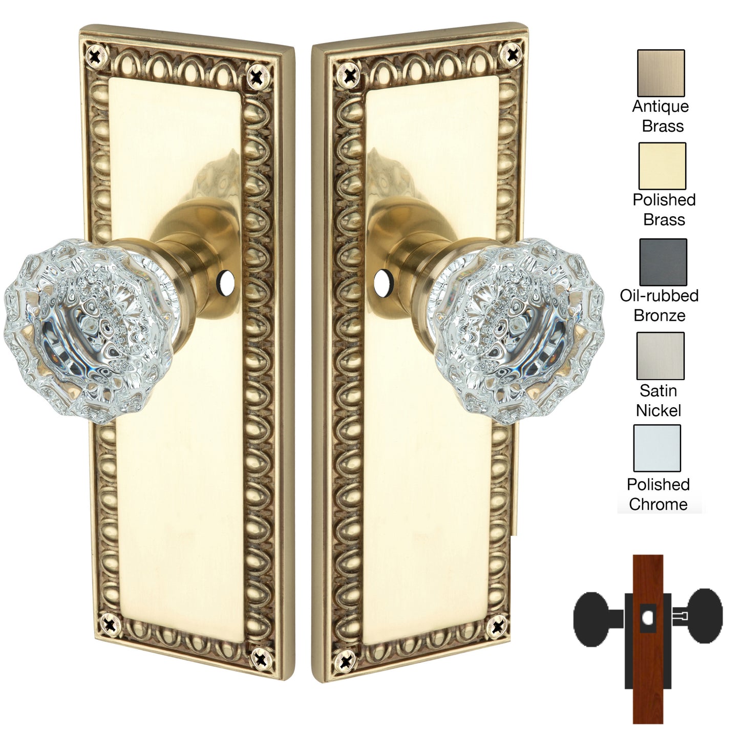 Egg and Dart Plate with Crystal Knob - Privacy / Bedroom / Bathroom