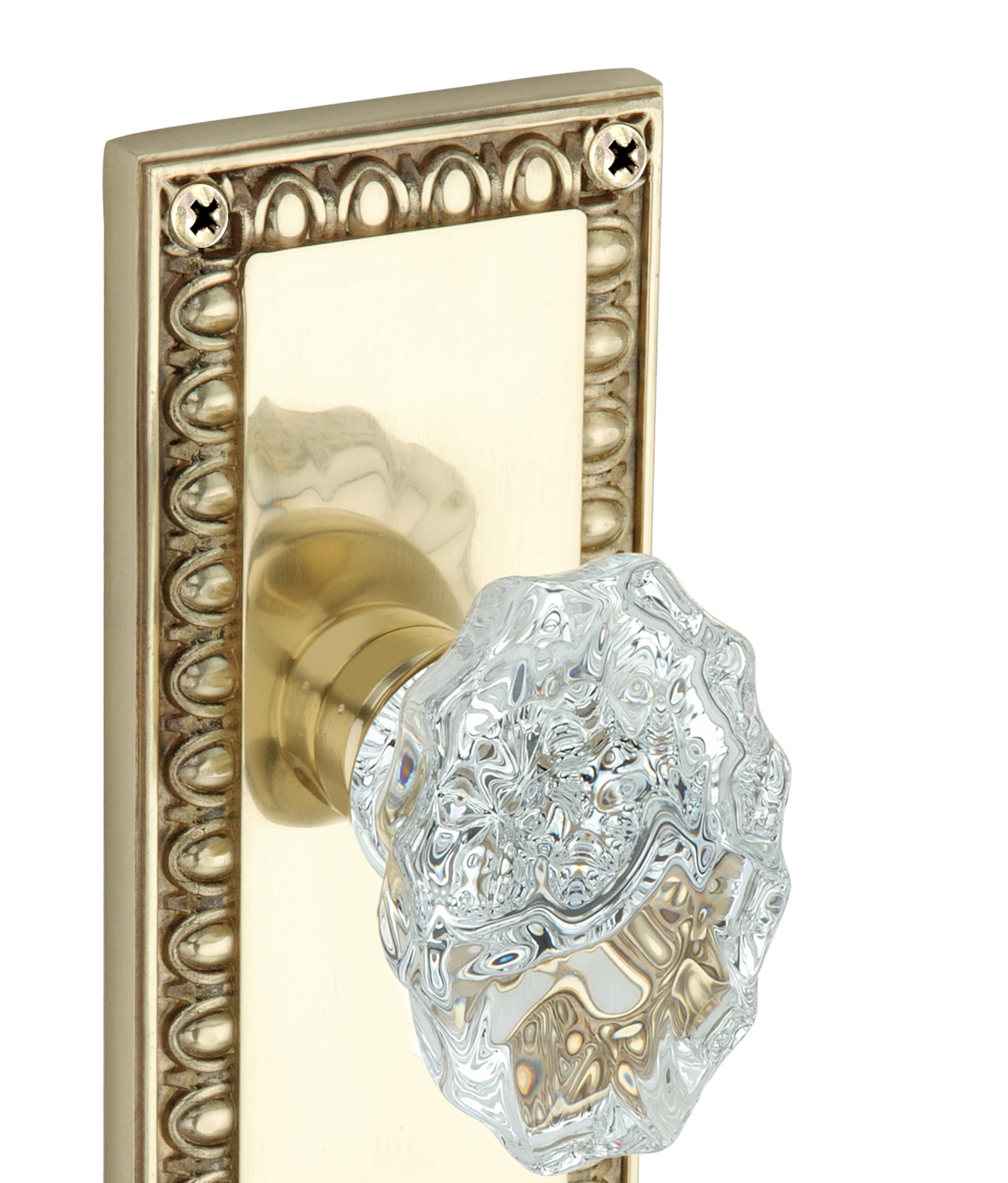 Egg and Dart Plate with Calvert Crystal Knobs - Privacy / Bedroom / Bathroom