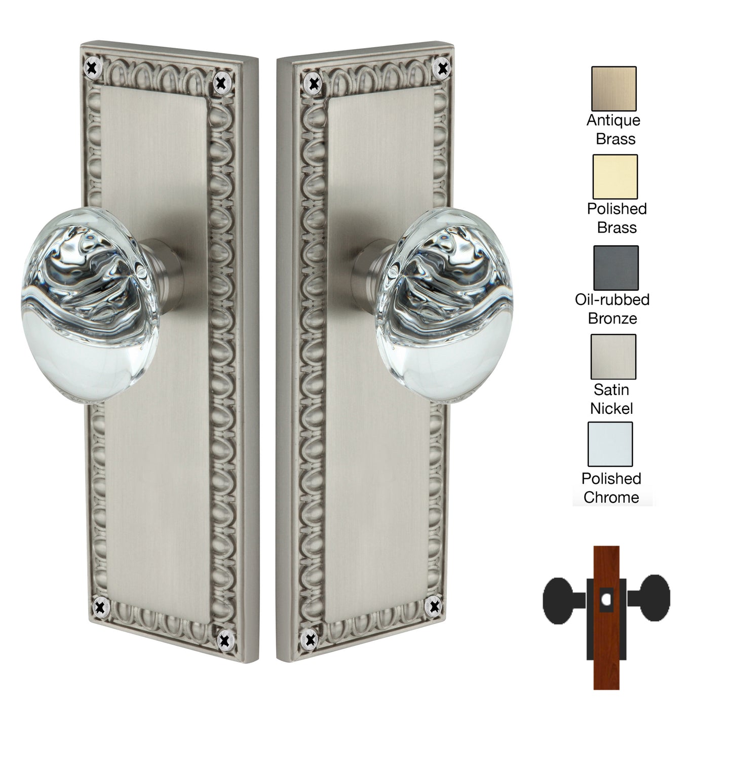 Egg and Dart Plate with Oval Crystal Knob - Passage / Hallway / Closet