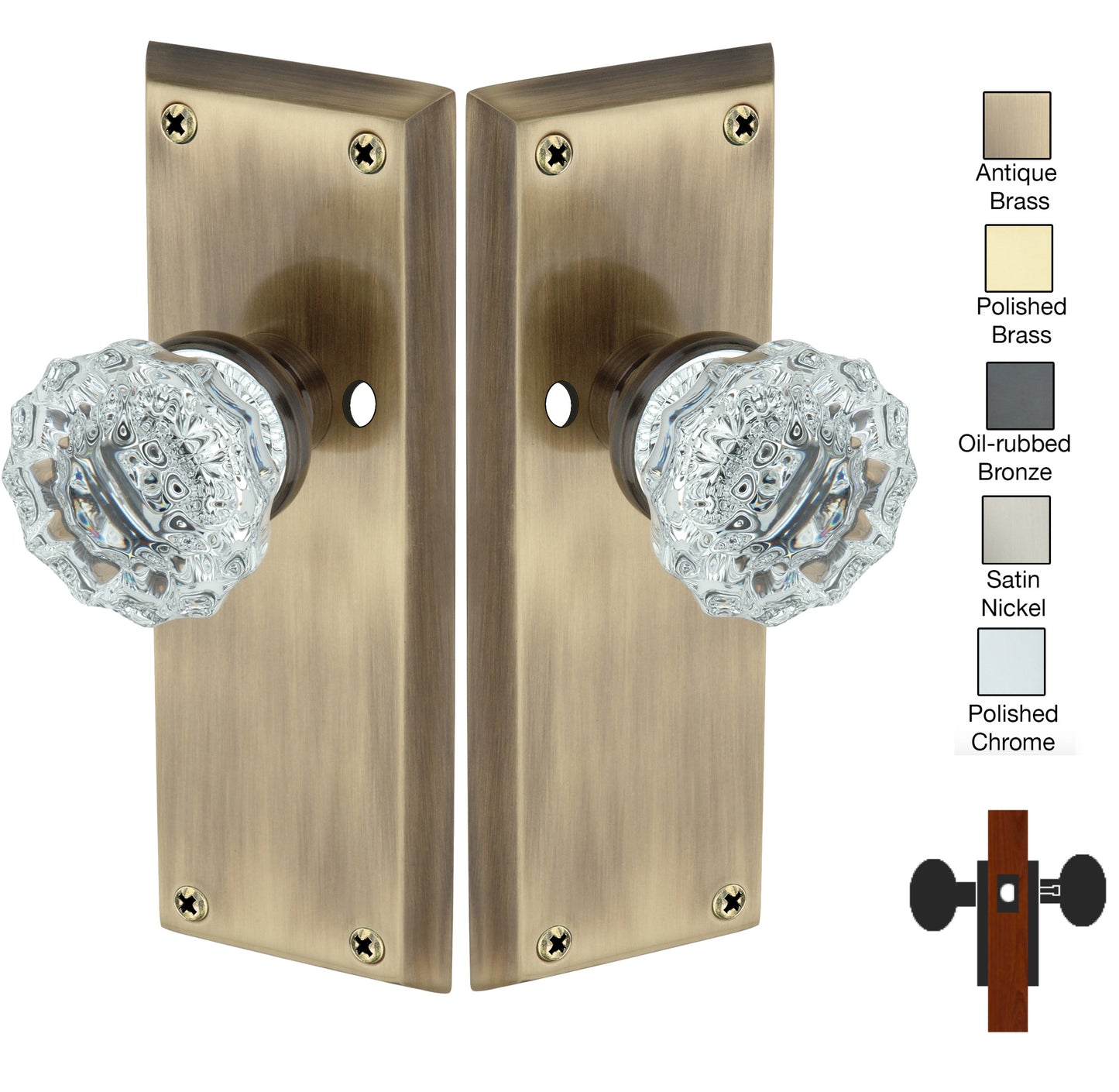 Colonial Plate with Crystal Knob - Privacy / Bedroom / Bathroom