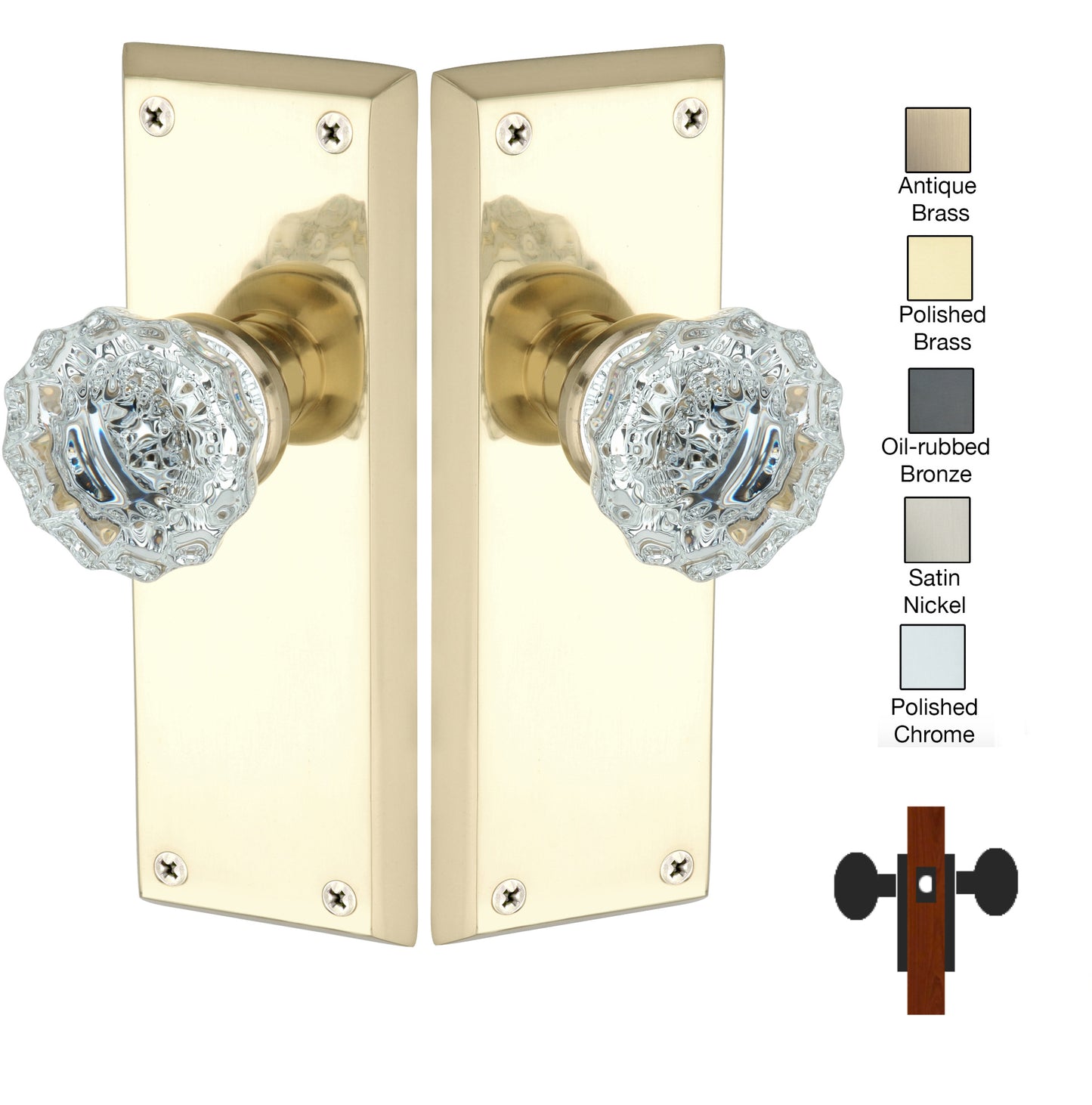 Colonial Plate with Crystal Knob - Passage / Hallway / Closet