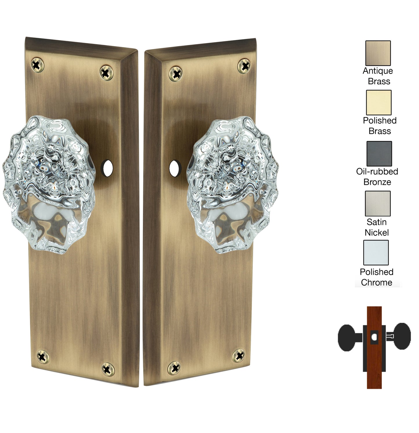 Colonial Plate with Calvert Crystal Knobs - Privacy / Bedroom / Bathroom