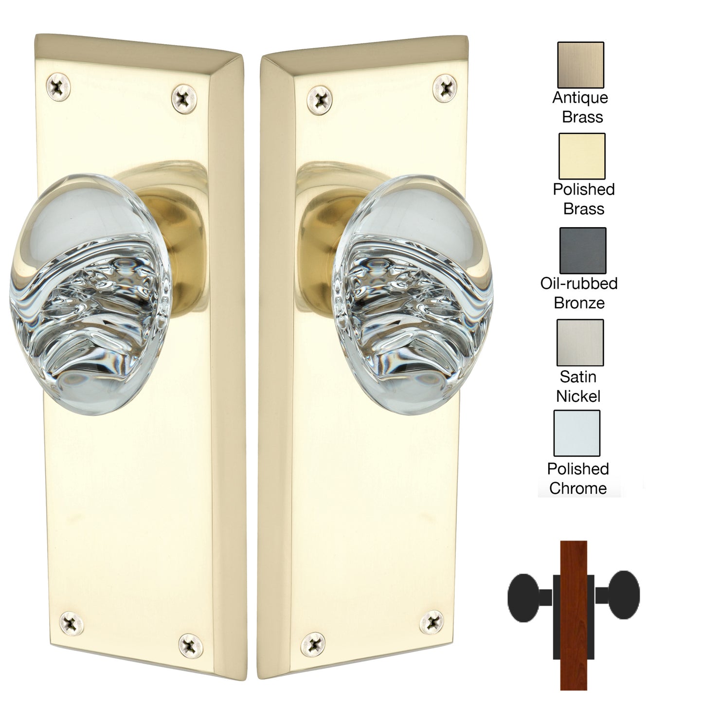 Colonial Plate with Oval Crystal Knob - Passage / Hallway / Closet