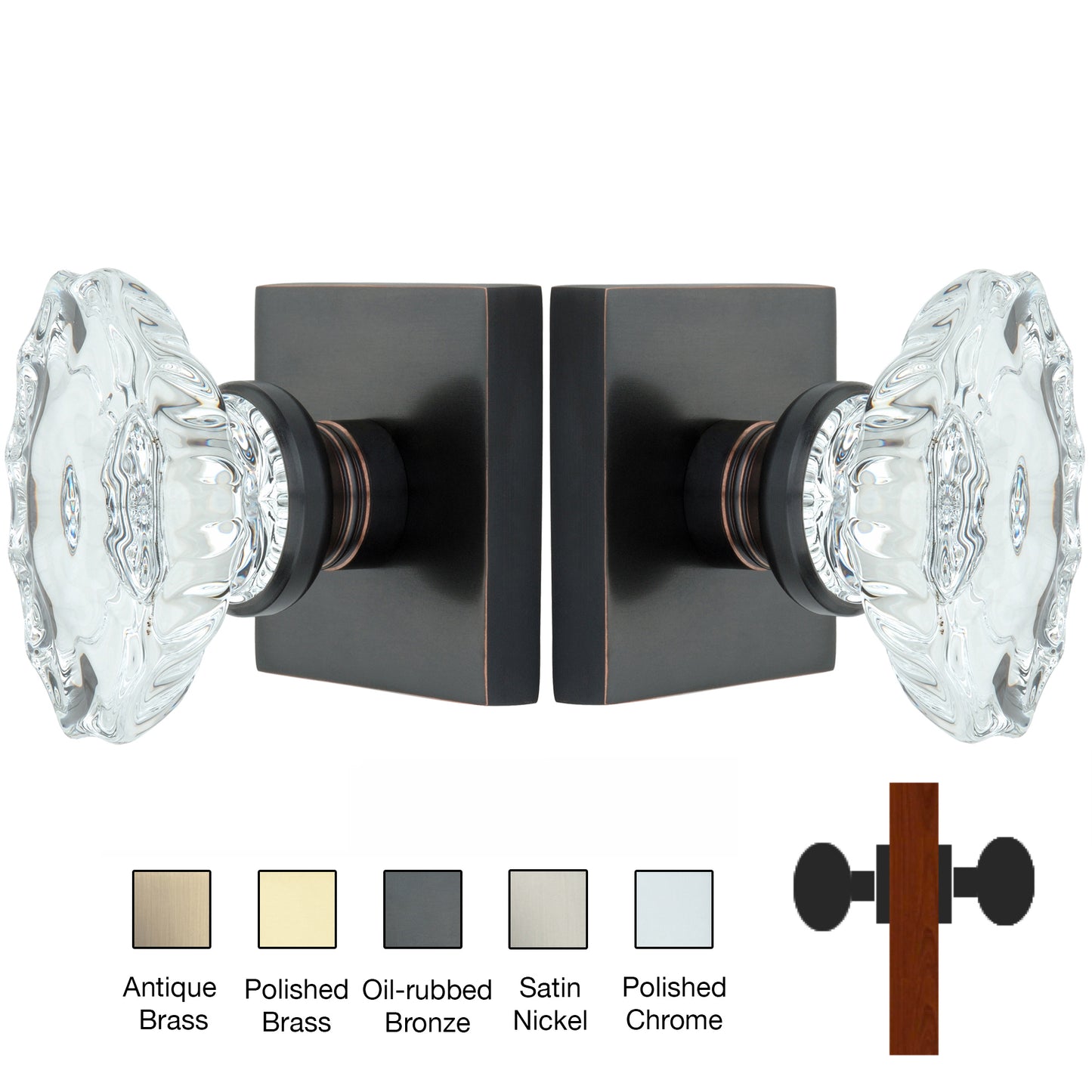 Square Rose with Calvert Crystal Door Knobs - Double Dummy