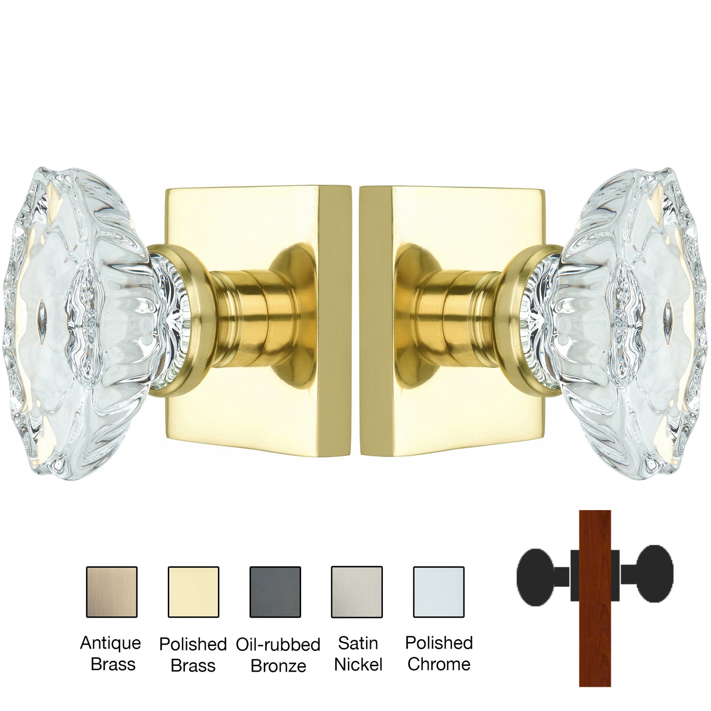 Square Rose with Calvert Crystal Door Knobs - Double Dummy