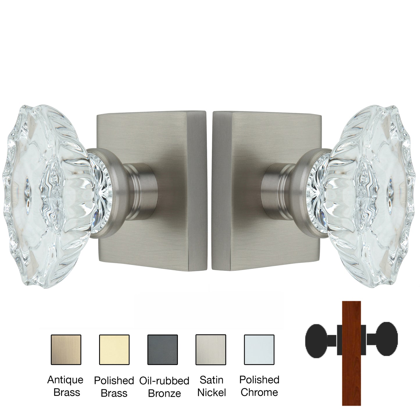 Square Rose with Calvert Crystal Door Knobs - Double Dummy