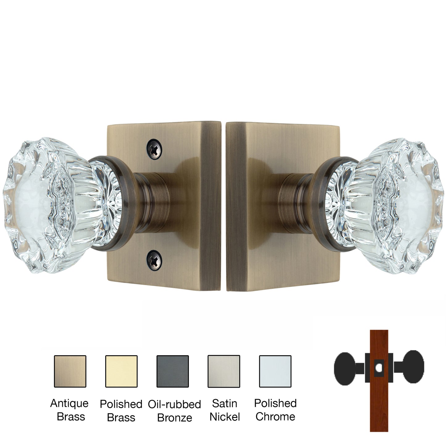 Square Rose with Crystal Door Knobs - Passage / Hallway / Closet