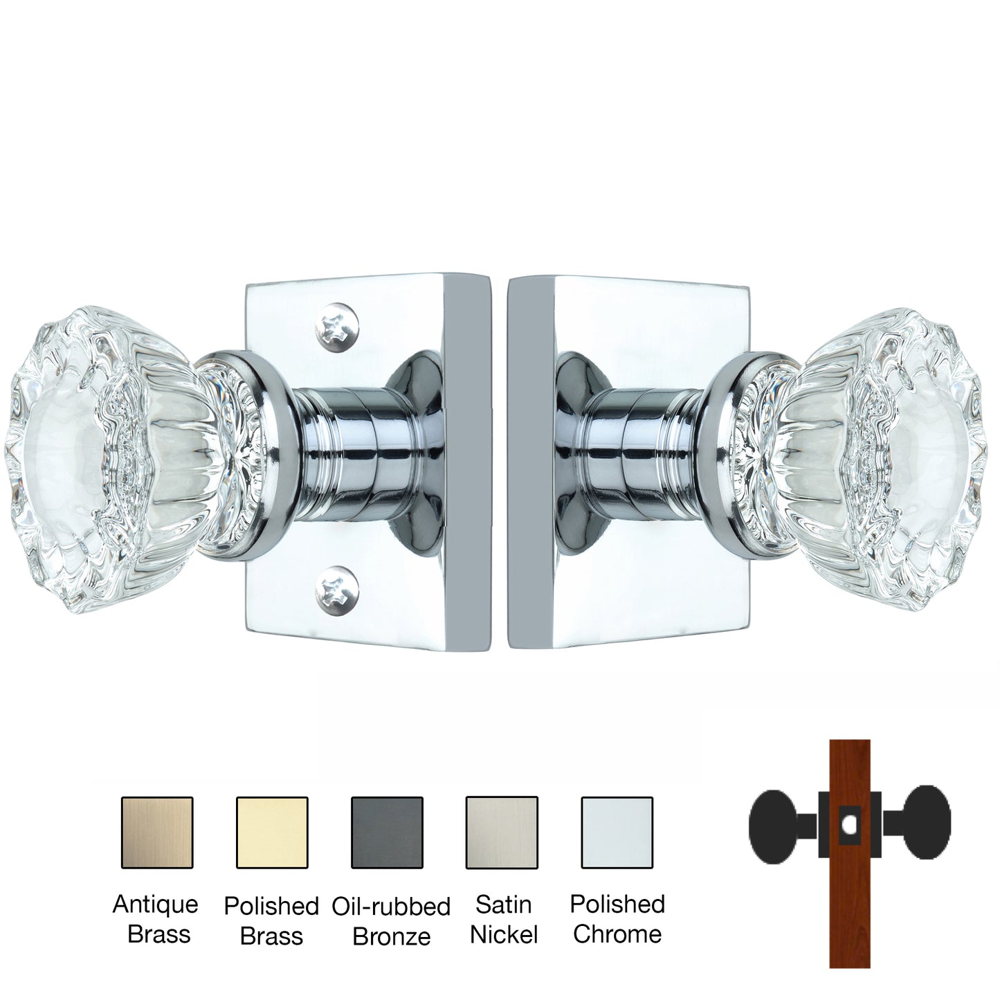 Square Rose with Crystal Door Knobs - Passage / Hallway / Closet