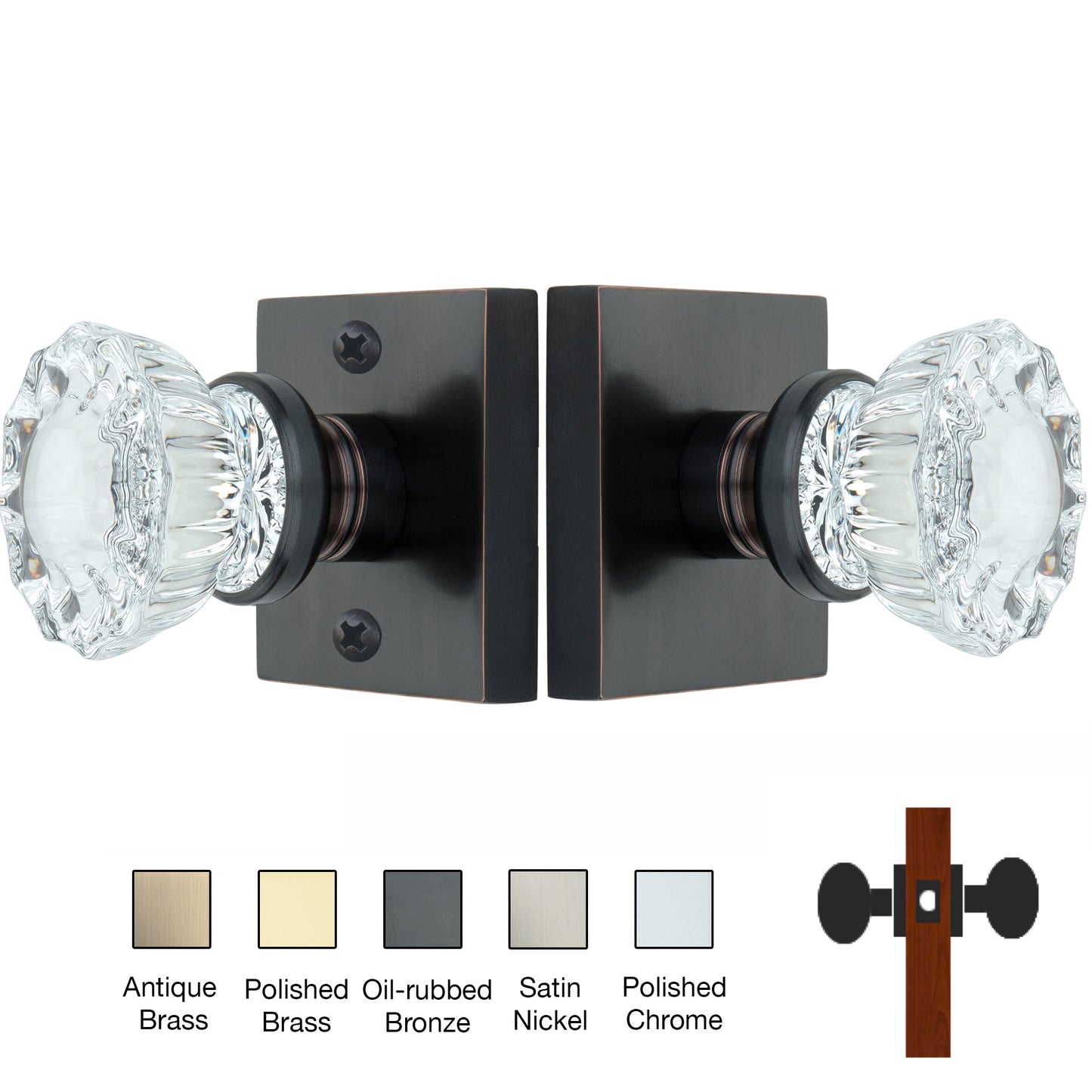 Square Rose with Crystal Door Knobs - Passage / Hallway / Closet