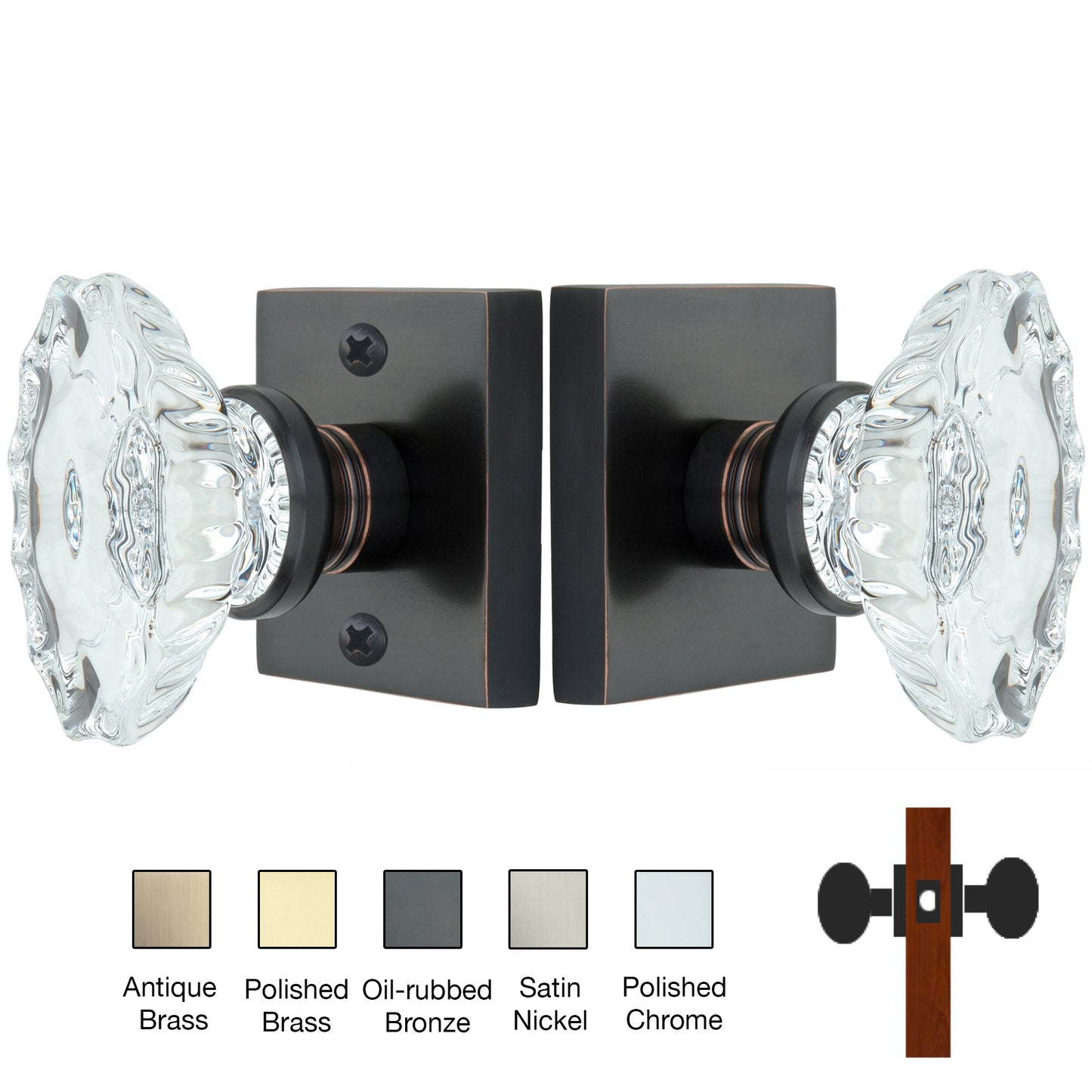 Square Rose with Calvert Crystal Door Knobs - Passage / Hallway / Closet