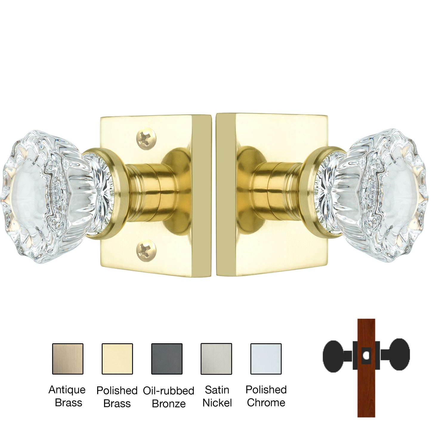 Square Rose with Crystal Door Knobs - Passage / Hallway / Closet