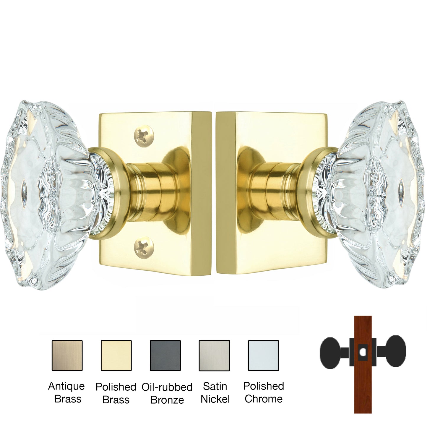 Square Rose with Calvert Crystal Door Knobs - Passage / Hallway / Closet