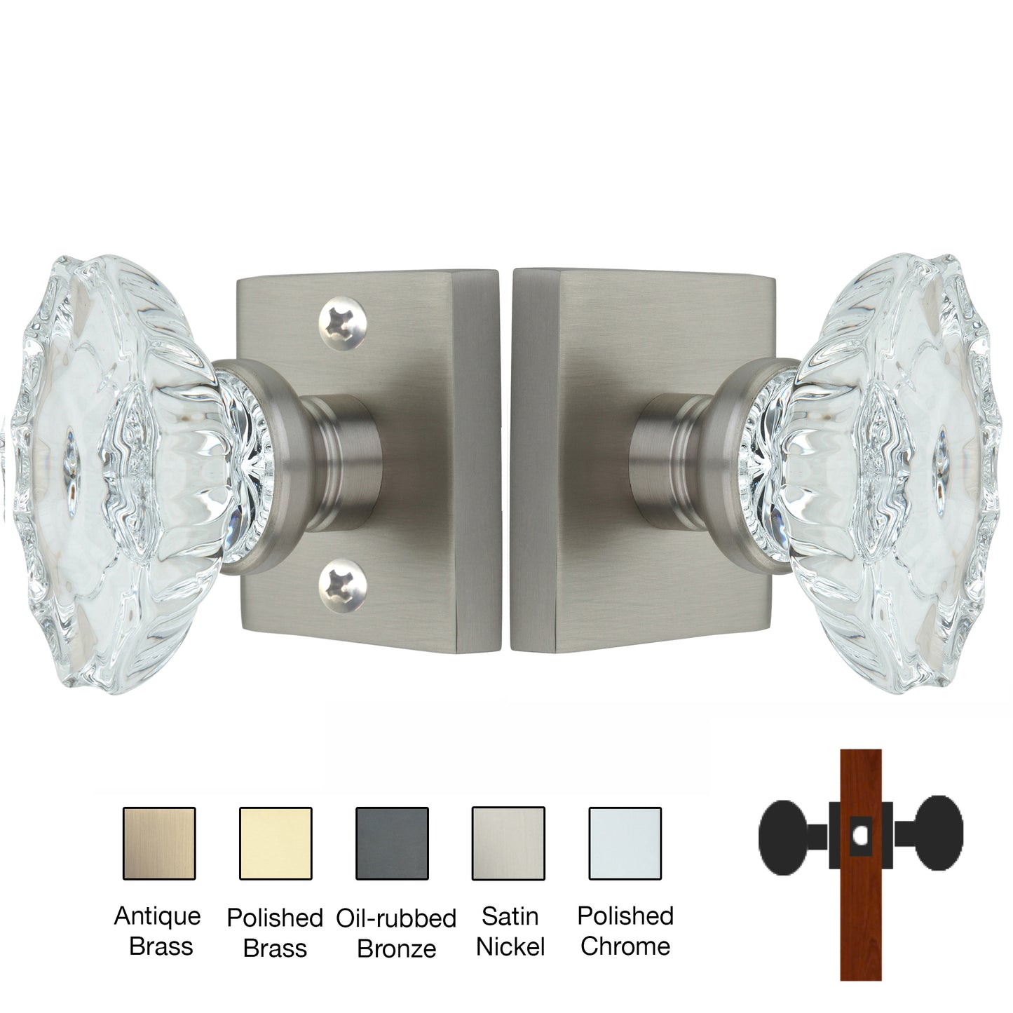 Square Rose with Calvert Crystal Door Knobs - Passage / Hallway / Closet