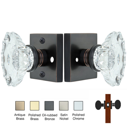 Square Rose with Calvert Crystal Door Knobs - Privacy / Bedroom / Bathroom