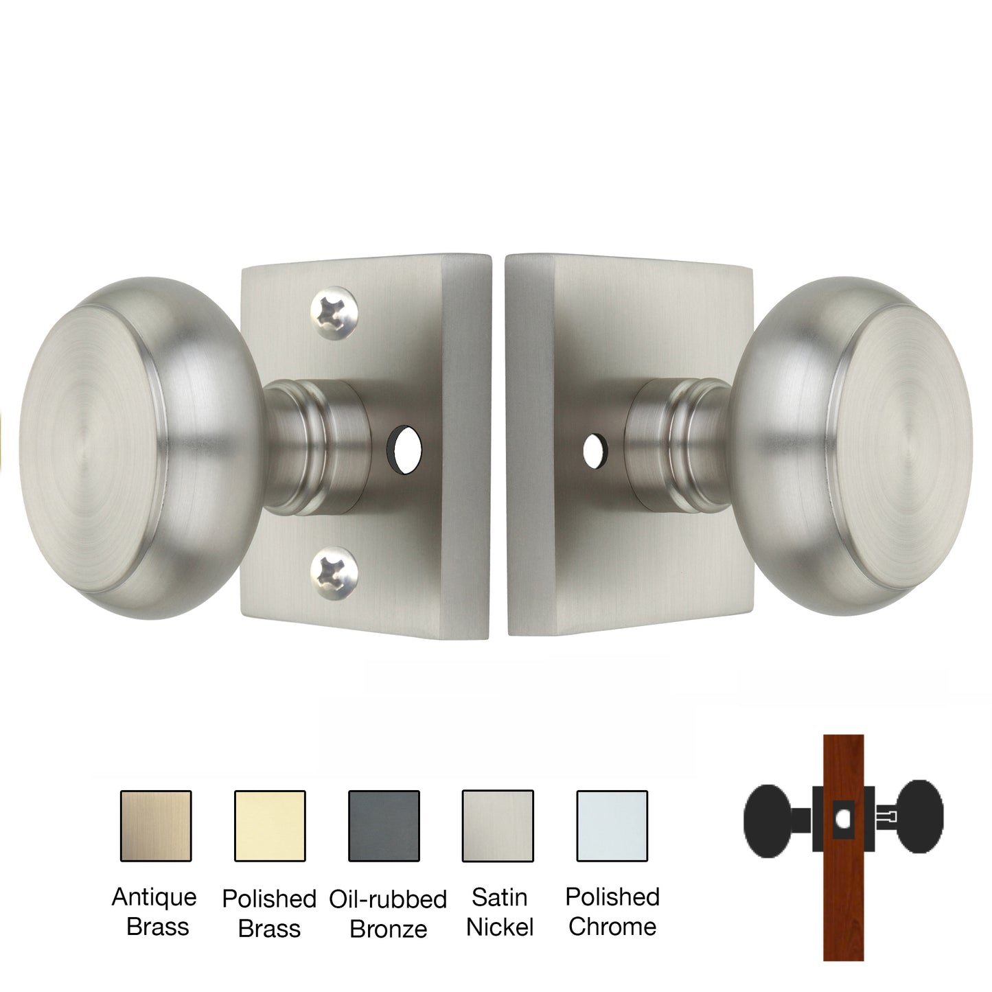 Square Rose with Flat Door Knobs - Privacy / Bedroom / Bathroom