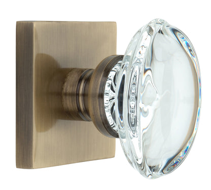 Square Rose with Oval Crystal Door Knobs - Double Dummy