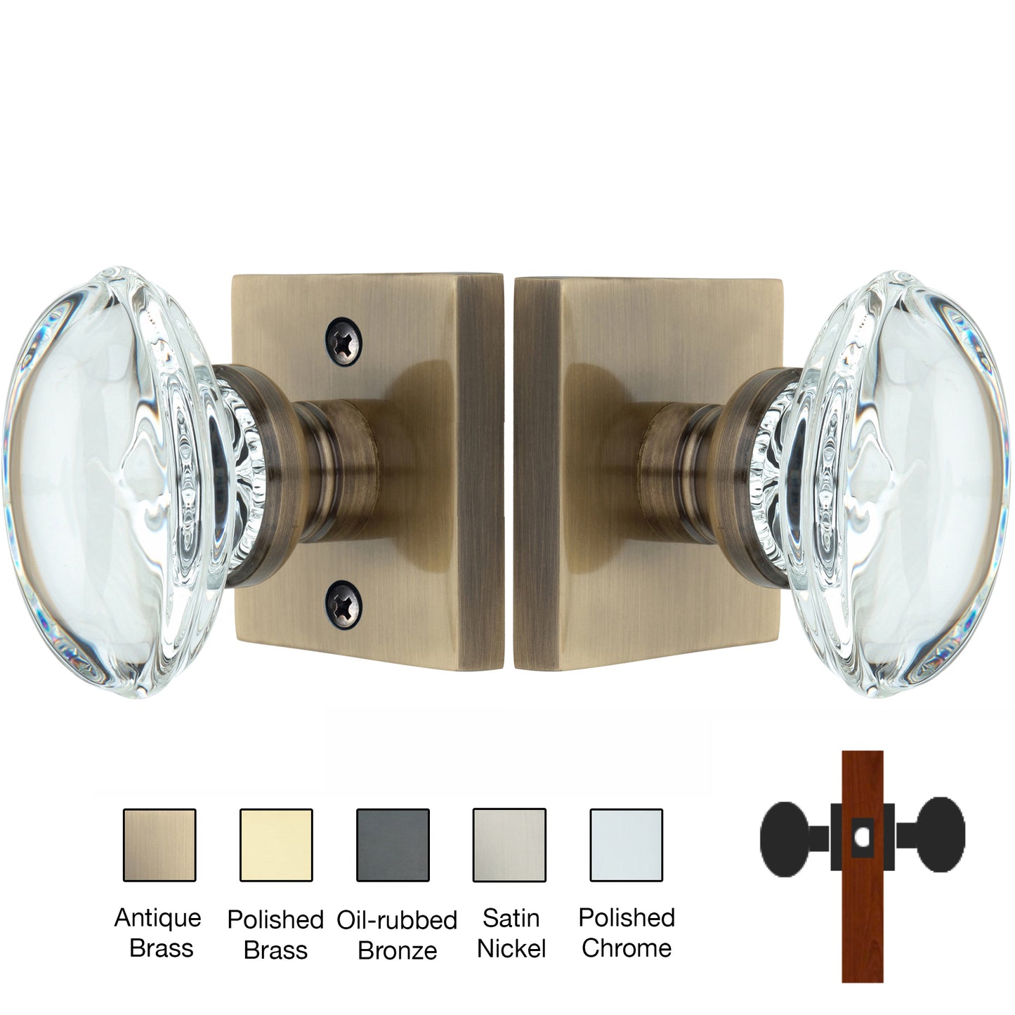 Square Rose with Oval Crystal Door Knobs - Passage / Hallway / Closet