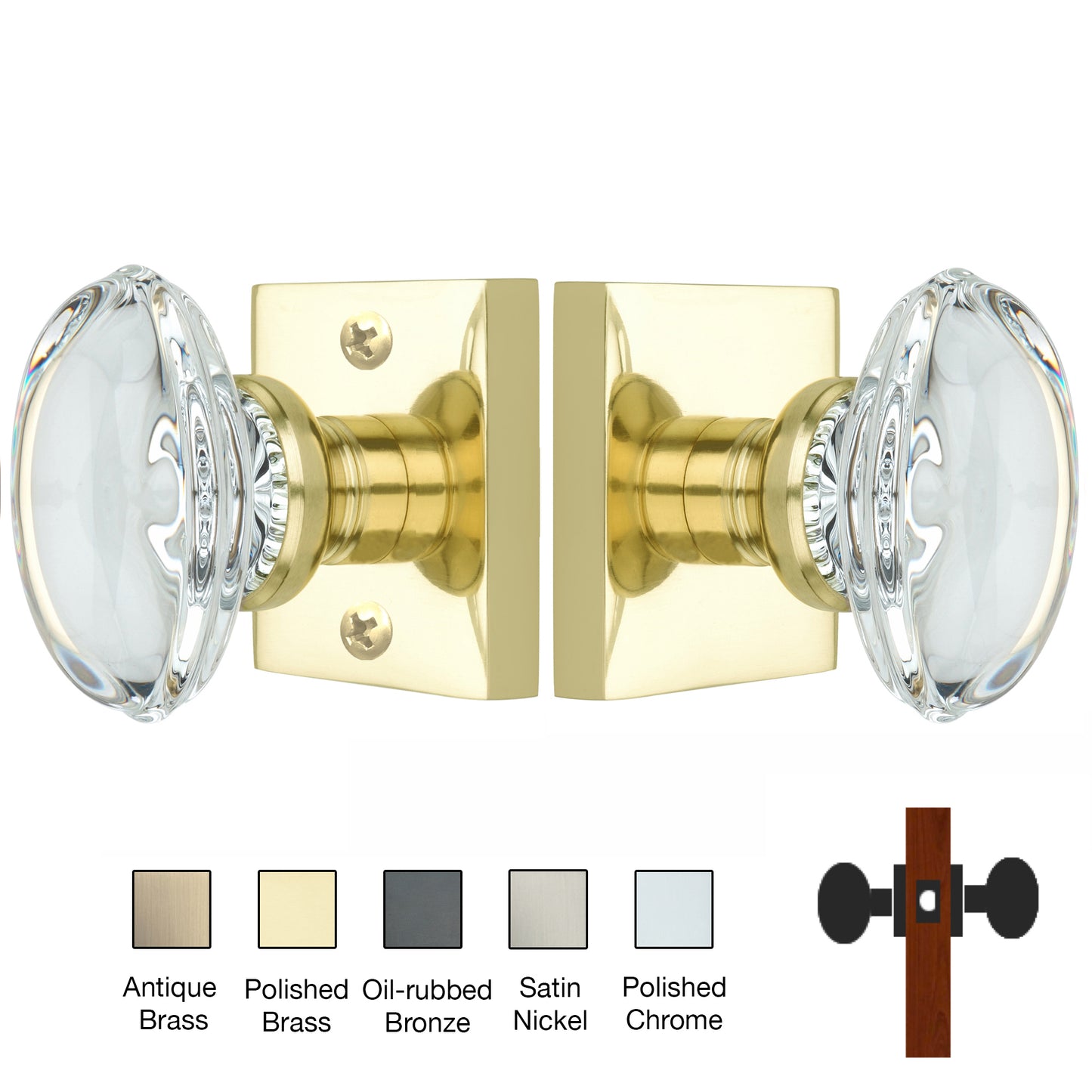 Square Rose with Oval Crystal Door Knobs - Passage / Hallway / Closet