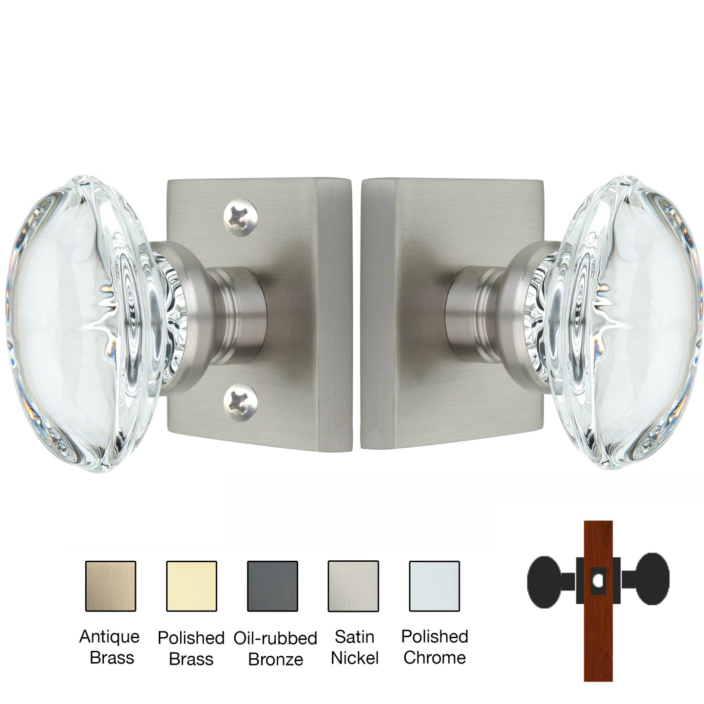 Square Rose with Oval Crystal Door Knobs - Passage / Hallway / Closet