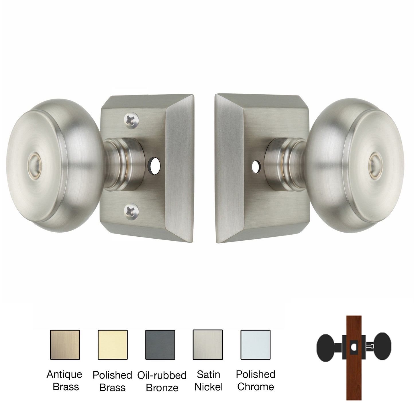 Metro Square Rose with Cambridge Door Knobs - Privacy / Bathroom / Bedroom