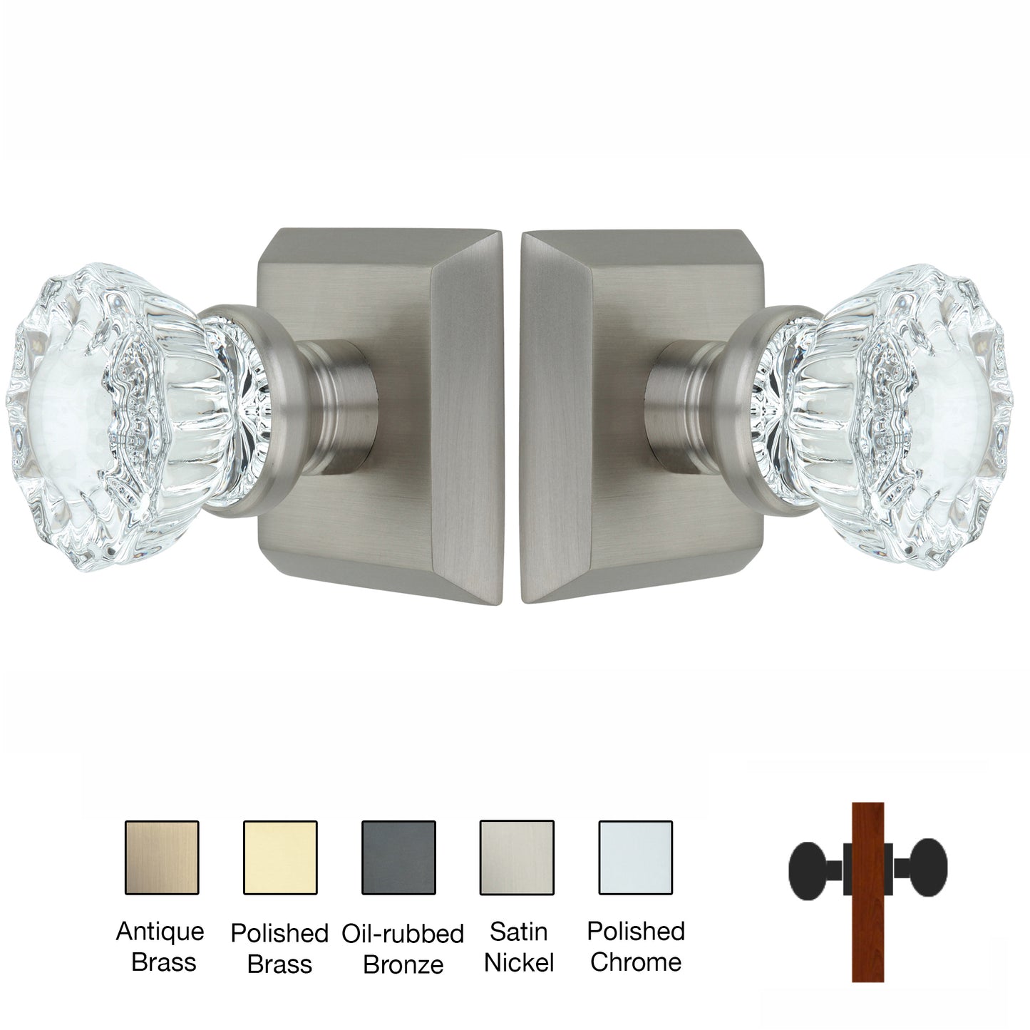 Metro Square Rose with Crystal Door Knobs - Double Dummy