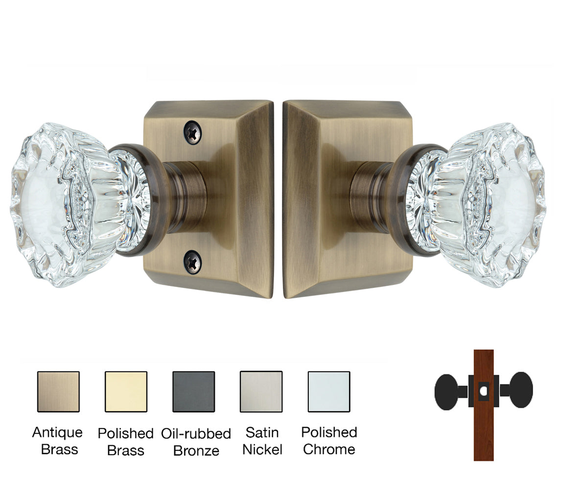 Metro Square Rose with Crystal Door Knobs - Passage / Hallway / Closet