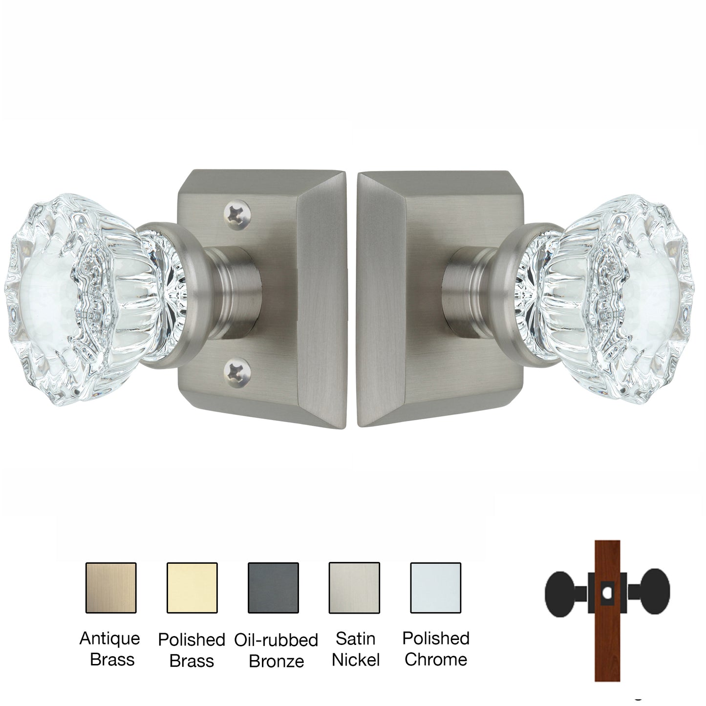 Metro Square Rose with Crystal Door Knobs - Passage / Hallway / Closet