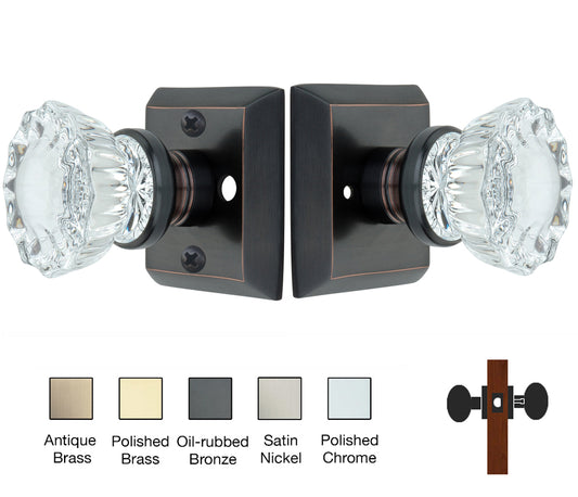 Metro Square Rose with Crystal Door Knobs - Privacy / Bathroom / Bedroom