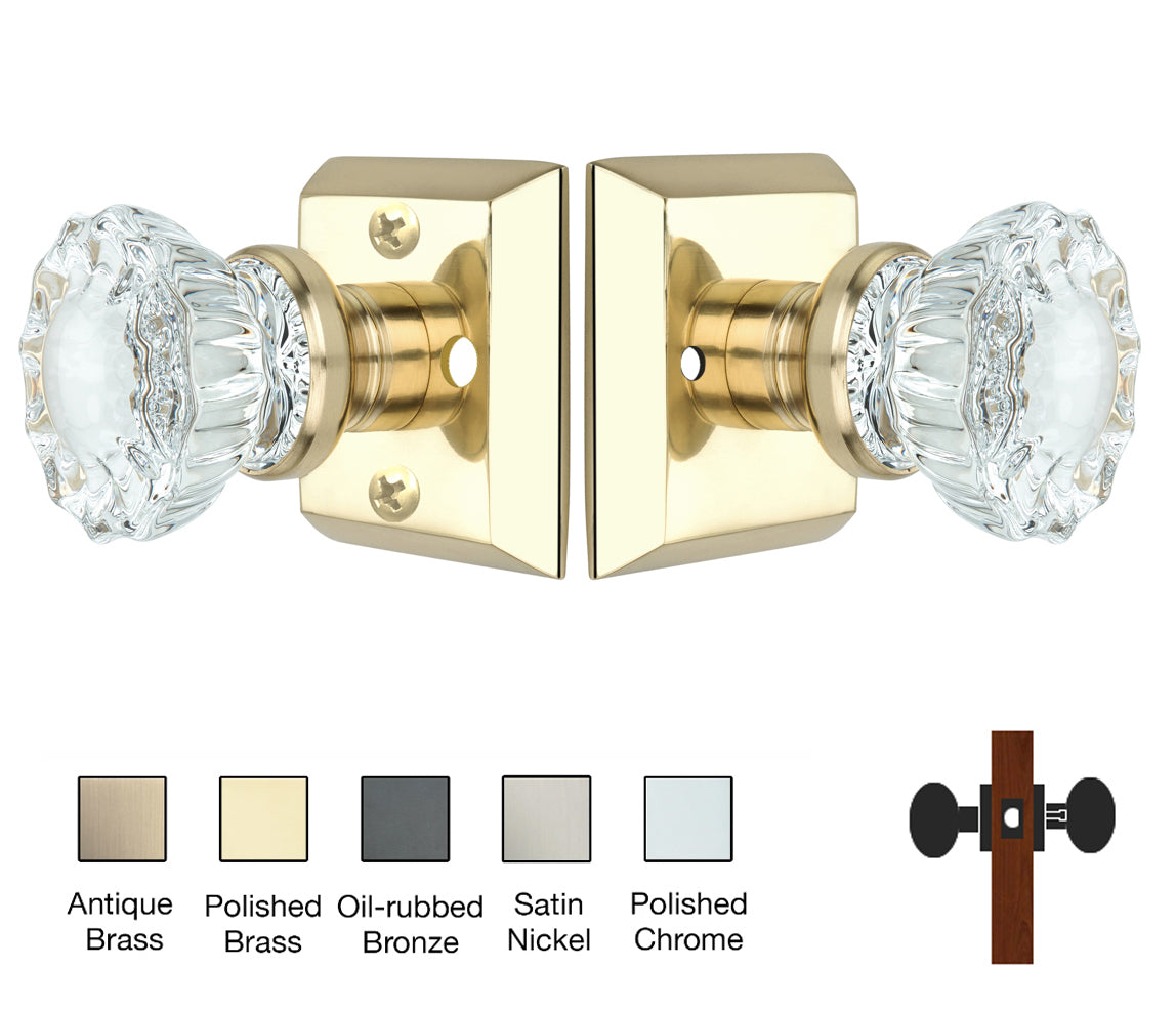 Metro Square Rose with Crystal Door Knobs - Privacy / Bathroom / Bedroom