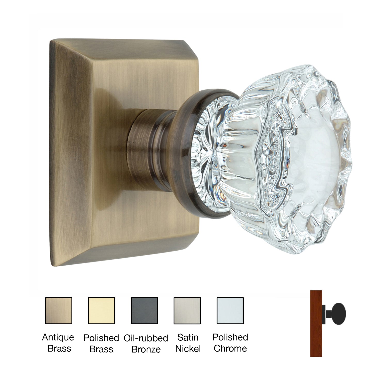 Metro Square Rose with Crystal Door Knobs - Single Dummy