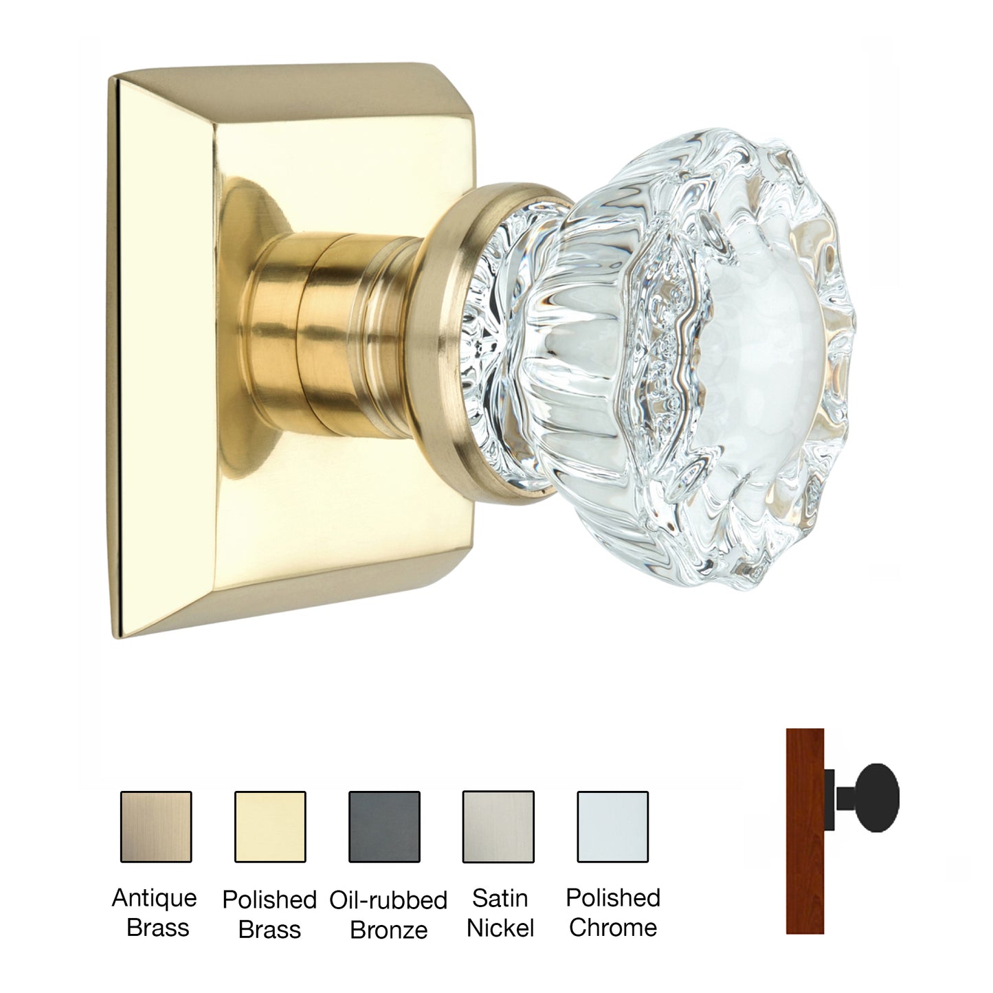 Metro Square Rose with Crystal Door Knobs - Single Dummy