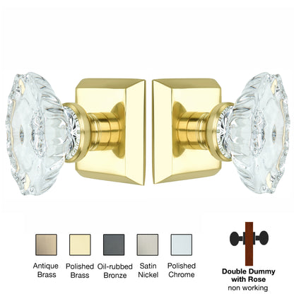 Metro Square Rose with Calvert Crystal Door Knobs - Double Dummy